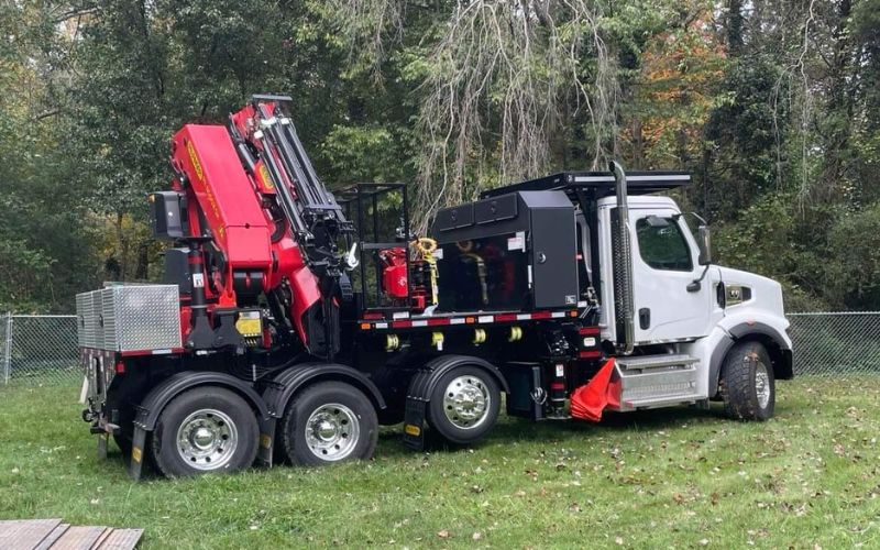Godspeed Tree Service's grapple saw remote-controlled crane when not in use.